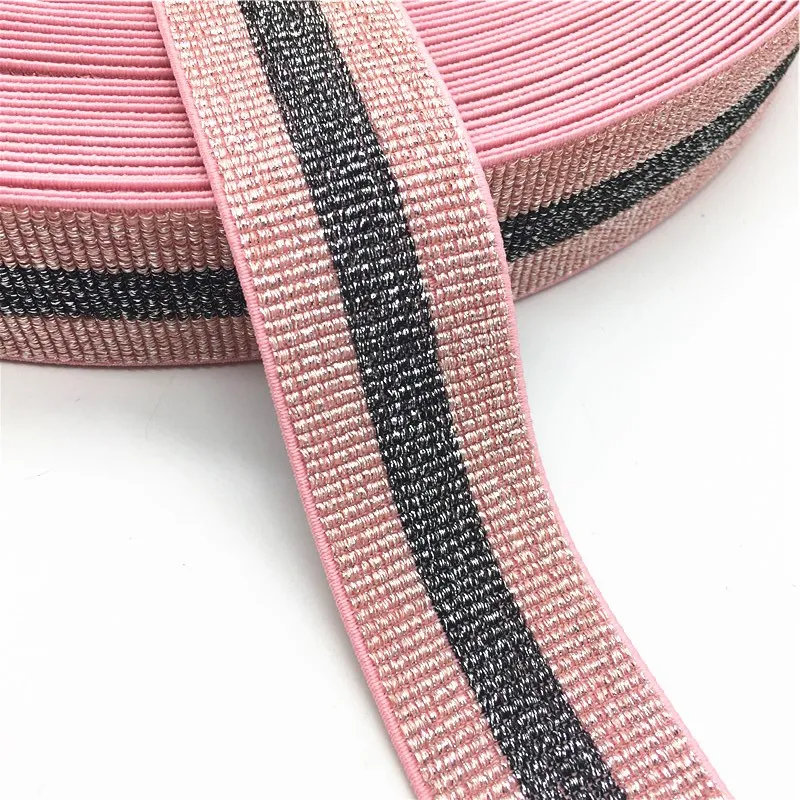 

Glitter Pink Elastic Bands 4cm Nylon Gold Stripe Waist Bands Elastique Couture DIY Garment Underwear Trousers Sewing Accessories