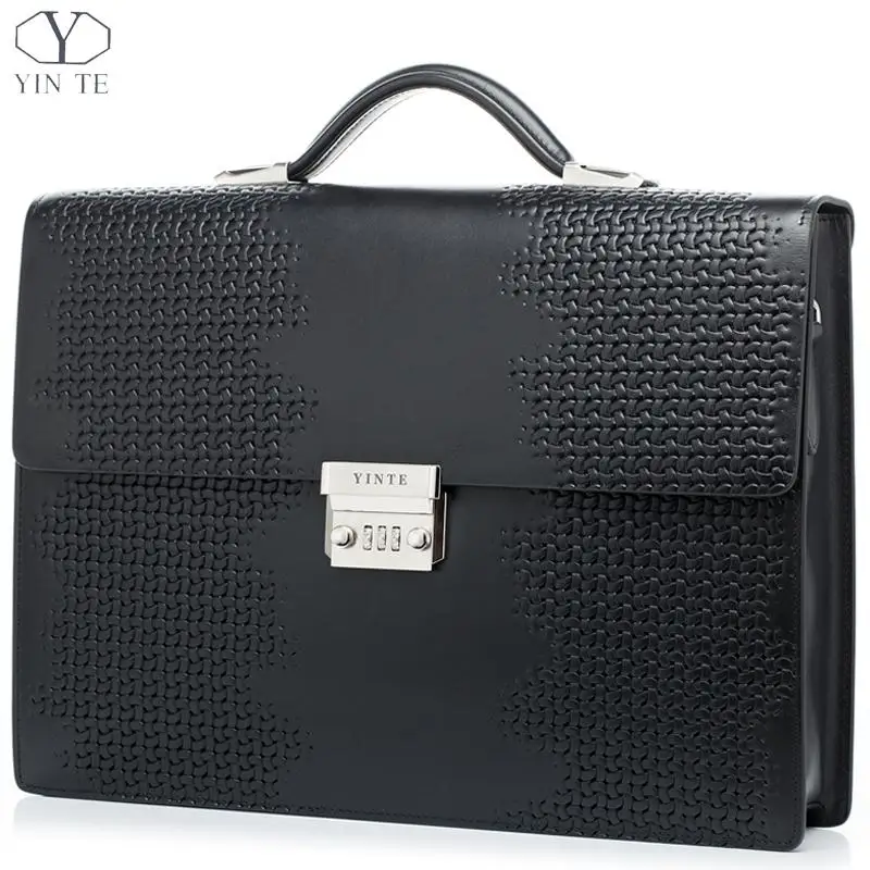 

YINTE Men's Briefcase Leather High End Business Briefcase Messenger Laptop Case Attache Bag Cow Leather Portfolio Tote T8601-5