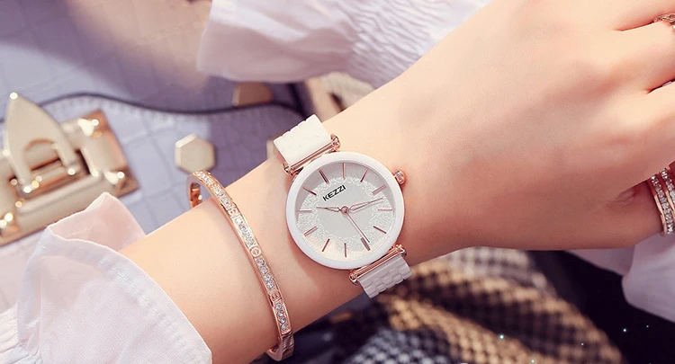 Kezzi брендовые керамические часы белые цветочные кварцевые часы водонепроницаемый браслет наручные часы для женщин часы montres femmes