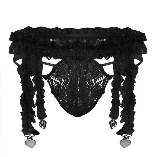 iiniim Herren Strings Bikini Briefs Spitze Sissy Panties mit Strumpfhalter M/&auml;nner G-String Tanga Thong Dessous Unterw/&auml;sche
