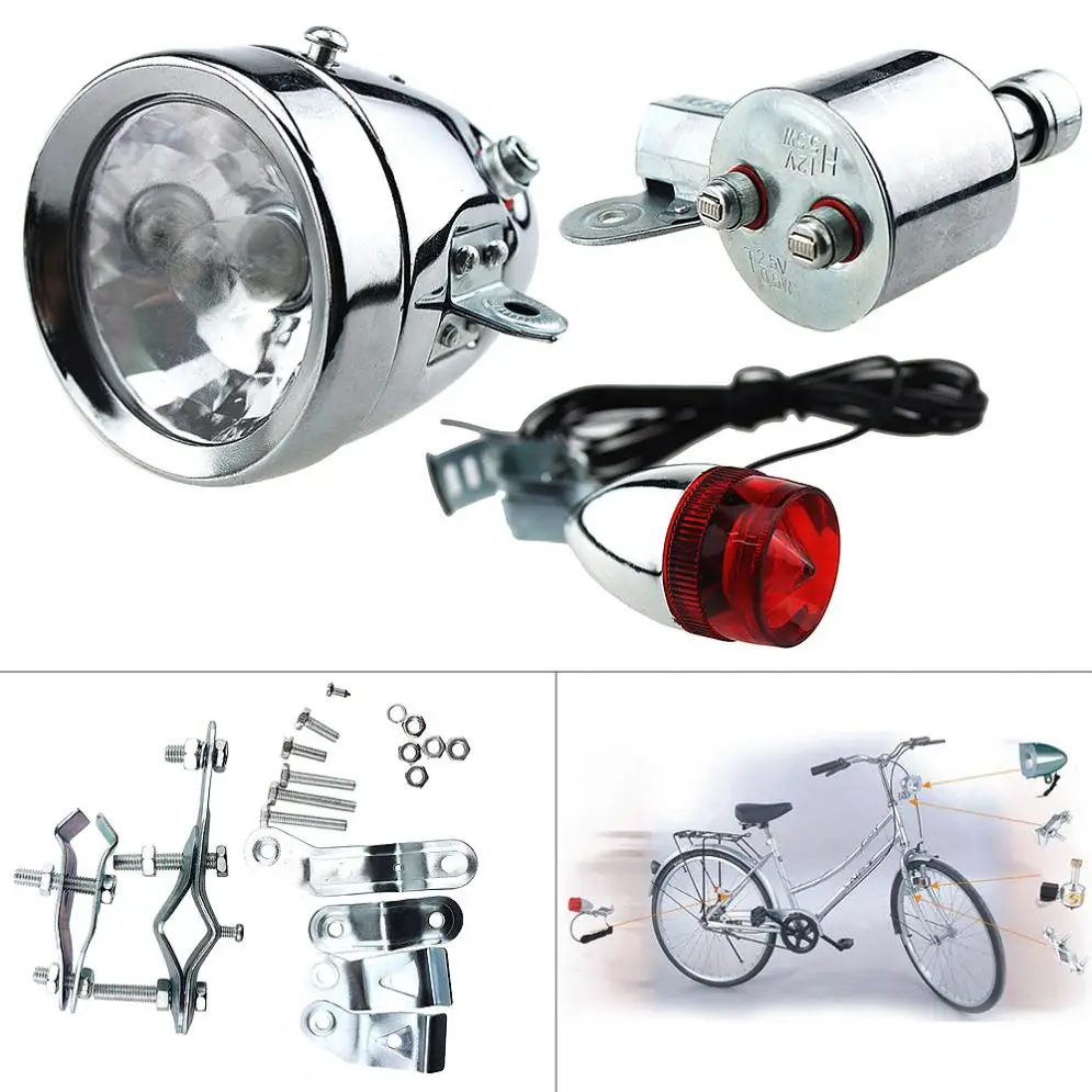 Bicycle Motorized Motor Friction generator Headlight Tail Light 12V 6W 