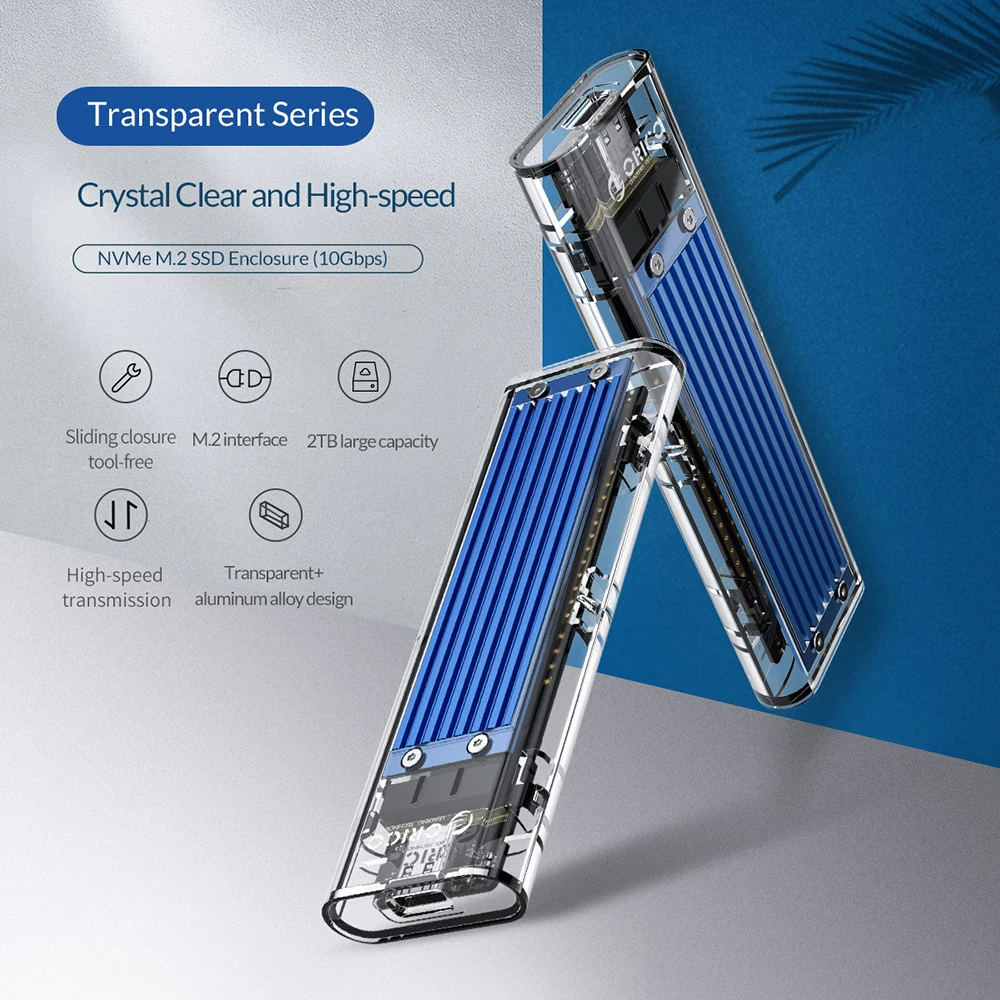 Корпус ORICO M.2 к SSD Type C NVME прозрачный USB3.1 Gen2 10 Гбит/с поддержка UASP 2 ТБ для PCIE NGFF SATA M/B