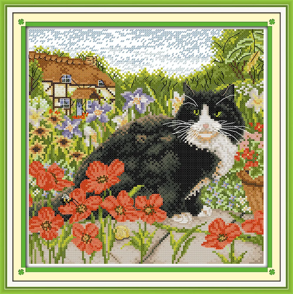 

The black cat and poppy Printed Canvas DMC Counted Cross Stitch Kits printed Cross-stitch set Embroidery Needlework