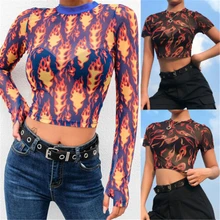 Модные женские туфли женственная сетчатая прозрачная Тонкий печати TransparentCrop Топ, рубашка, блузка