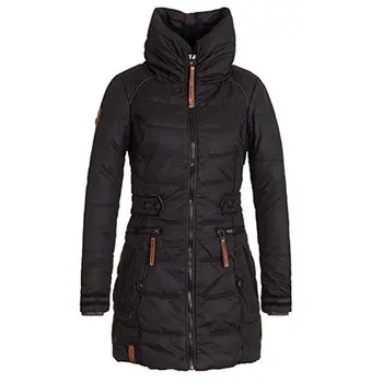 

Women Coats Casual Winter Warm Black Gothic Slim Turtleneck Zipper Solid Pocket Jackets Female Fashion Blue Office Lady Overcoat