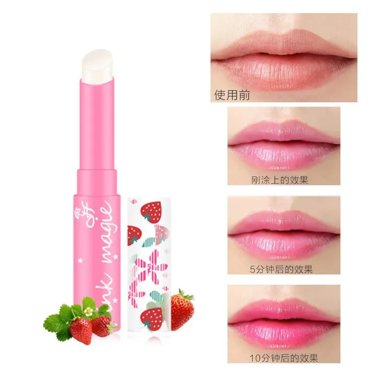 

HengFang Strawberry Magic Temperature Changed Color Lip Balm Pink Color Moisturizer Nutritious Lipstick Beauty New