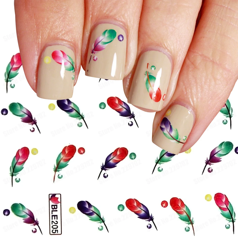 

Water Print Nail Art Decals Feather Water Nail Stickers Water Transfer Nail Tattoo BLE205