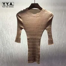 Лето Весна Мода Новое поступление Женская Вязаная блуза с Золотая кнопка-застежка на плечо женский свитер черный