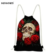 INSTANTARTS панк череп с цветочным принтом модные женские туфли для мужчин 3D мешки с кулиской Индивидуальный бренд ремень путешествия сумки для хра
