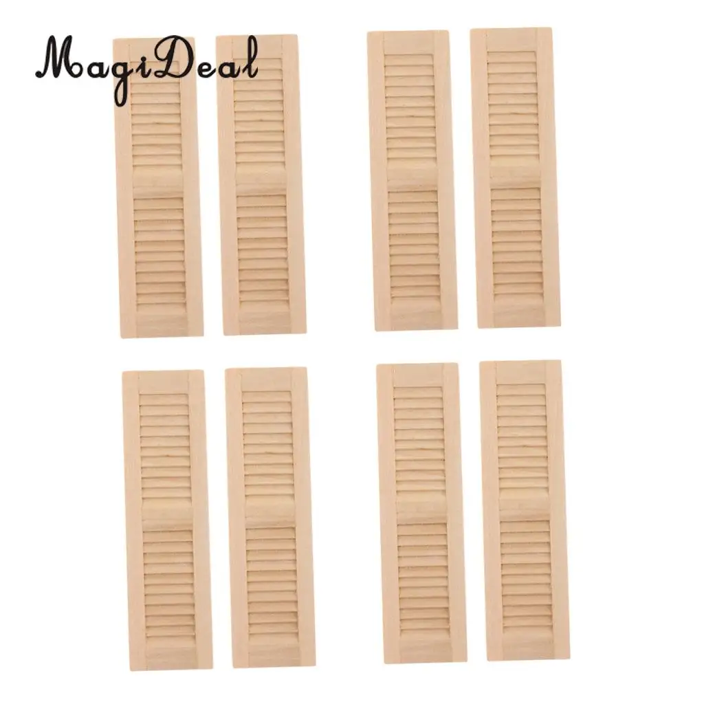 8 Pieces Unpainted Wood Shutters for 1/12 Dolls House DIY Window Accessory Rooms Items Decor