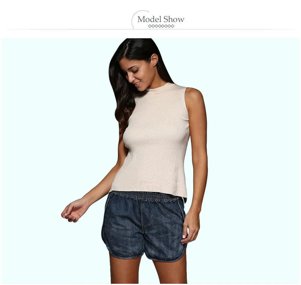 Sexy Round Neck Back Cross Rib Knitted Women Blouse