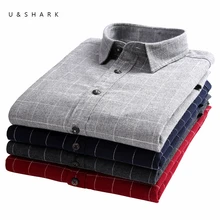 U&SHARK Classic Flannel Plaid Shirts Men Long Sleeve Brand Clothing High Quality 100% Cotton England Stylish Casual Shirts Male