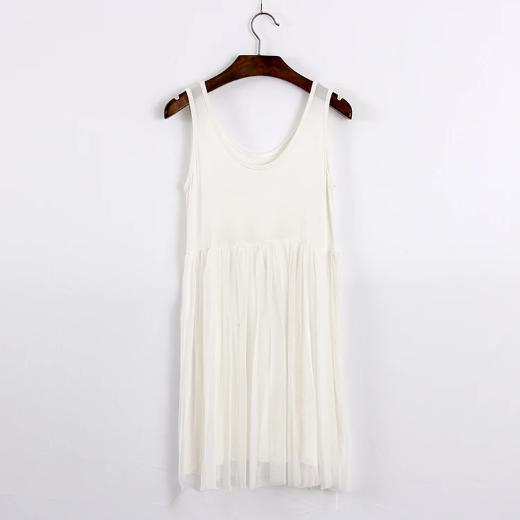 white Gauze Lace O-neck Sleeveless Tank Dresses