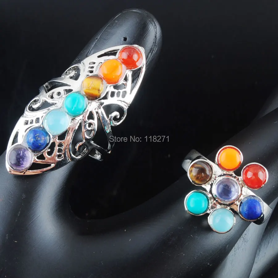 Натуральные драгоценные камни Motley целительная Рейки Чакра Choko Bead Ring Charm US6 ~ 10 WOJIAER