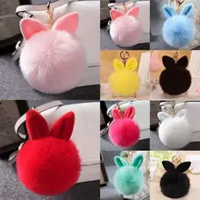 

iMucci 2018 New Fashion Pompon fur ball key chain Fluffy Women Rabbit Ear Fur Ball Key Chain Rings Bag Keychain Bunny Keyring