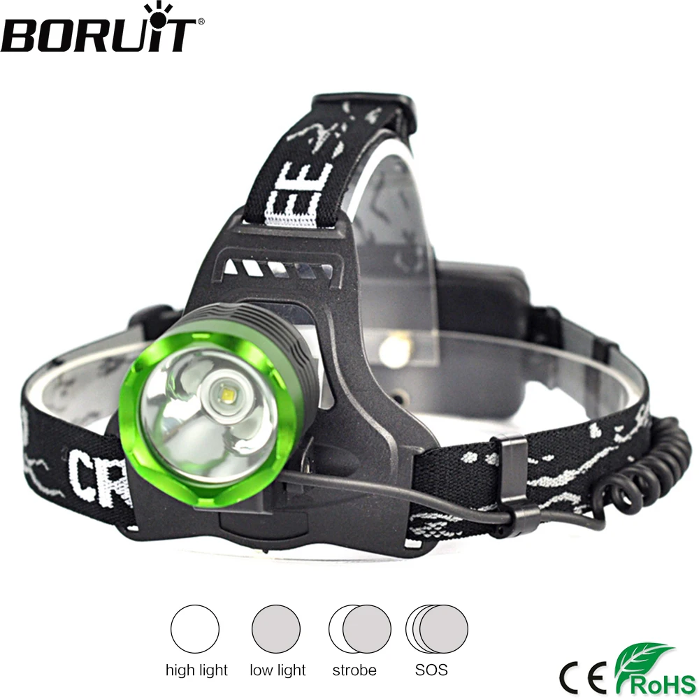 cheap BORUiT XML T6 LED Headlight 4 Modes Waterproof Headlamp Use 18650 Battery Flashlight Forehead Head TorchFishing Camping