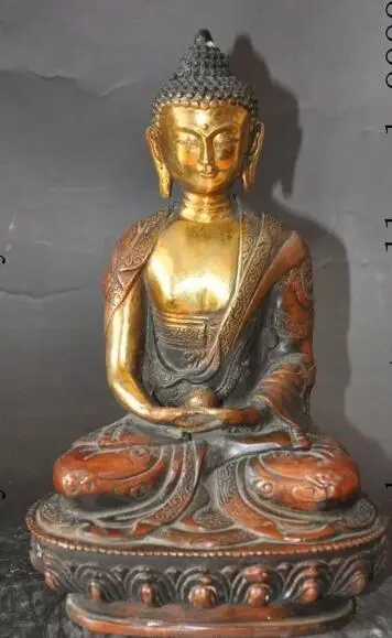 

S2839 8" old tibet buddhism bronze gilt lotus dragon sakyamuni Tathagata buddha statue