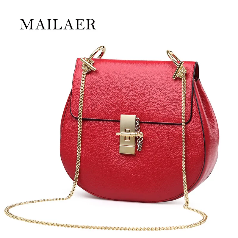 

MAILAER Brand New 2017 Genuine Leather Messenger bag Shoulder Women evening bag Latest Fashion Metal Chain Mini Lady Bag