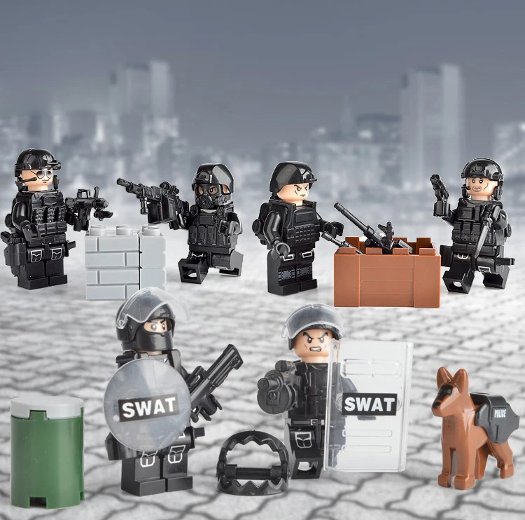 Город супер полиция Летающие тигры swat minifigs строительный блок batisbricks спецназ фигурки собак оружие Кирпичи Игрушки