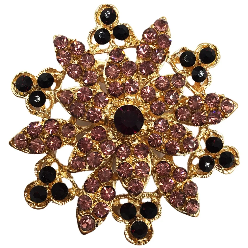 Dark Purple Crystal Flower Brooches for Women Brooch Pin Fashion Dress