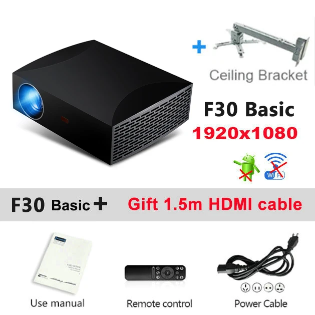 F30 add bracket VIVICINE F30 Full HD проектор для домашнего кинотеатра, опция Android 9,0 WiFi Bluetooth 1080p HDMI USB PC Видеопроектор для видеоигр - Цвет: F30 add bracket