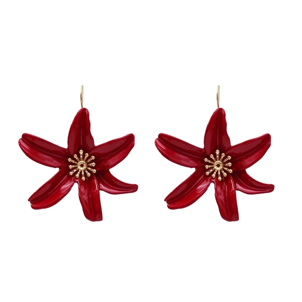 

4 Colors Fashion Bohemian Exaggerated Style Flower Shape Zamak Drop Earrings For Women Party Jewelry