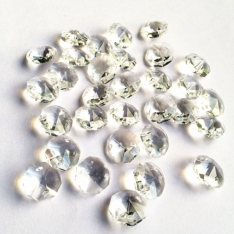 

Free Metal rings,50pcs/lot 14mm Chandelier Crystal bead door/window crystal octagon beads in 2 holes home decoration accessories