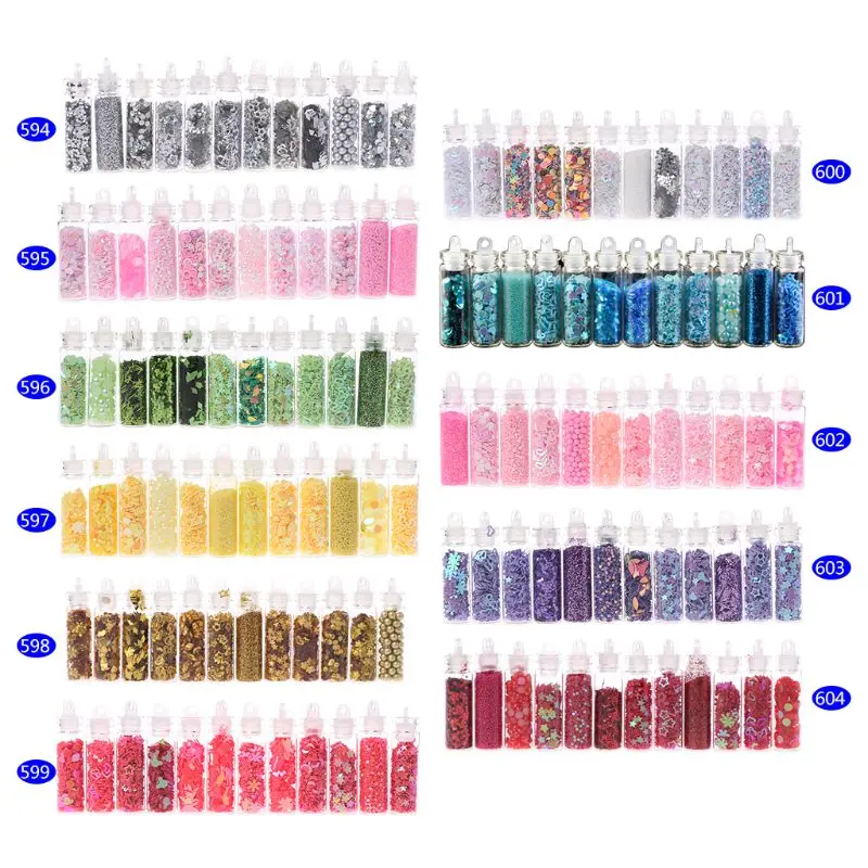 Cheap Offer of  12 Bottle/Set Manicure Sequins DIY Nail Beauty Filling Tools Multi Functional Nails Art Glitter Pow