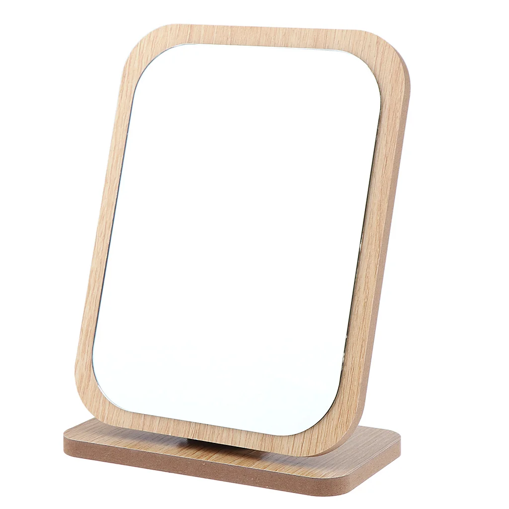 Adjustable Angle Foldable Countertop Makeup Vanity Mirror Wood Frame Bedroom Cosmetic Mirror