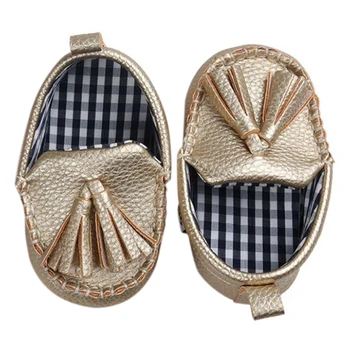 

ABWE Best Sale Baby Pu Tassel Pendant Leather Moccasins Non-slip Learning shoes Gold 0-6m