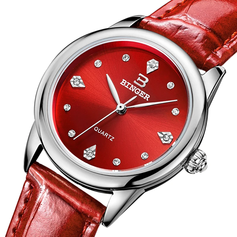 

Switzerland Binger watches women quartz Red-Hot Shell dial women's Watch Genuine Leather Strap waterproof clock BG9006-2
