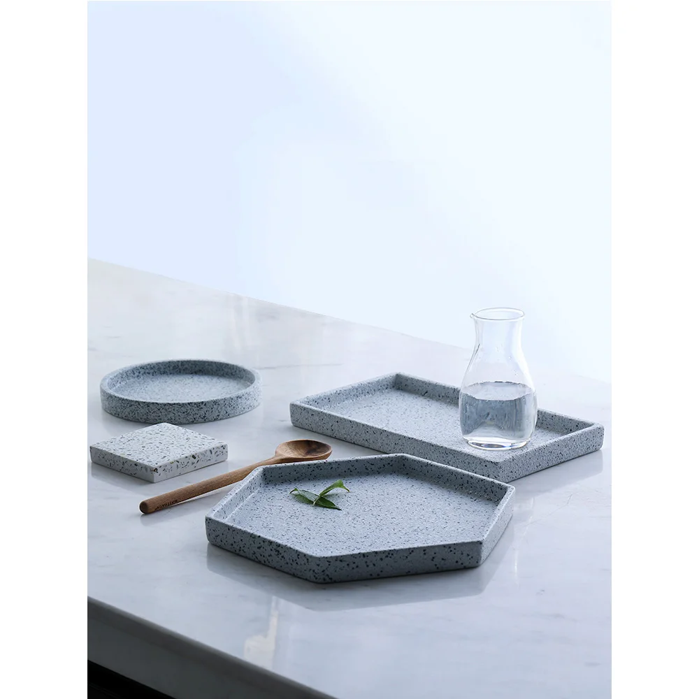 10 Inch Ceramic Plates Marble Tray Pigmented Round Rectangle Cups Mugs Fruits Trays Europe Style