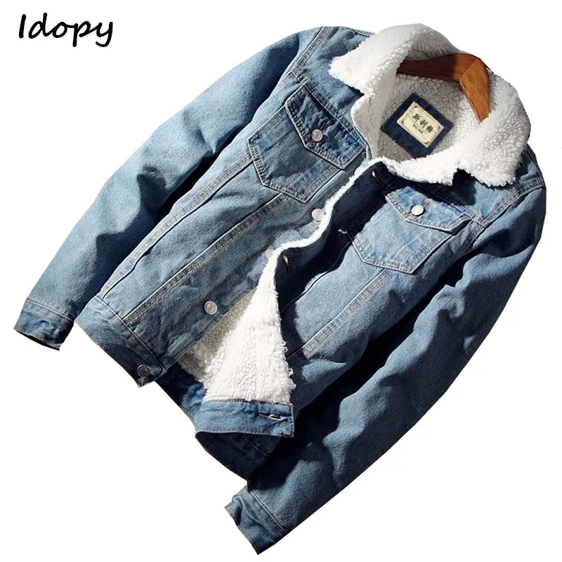 

Idopy Men`s Casual Denim Jacket With Fur Lined Thicken Warm Coat Fleece Jean Jacket Outerwear For Male