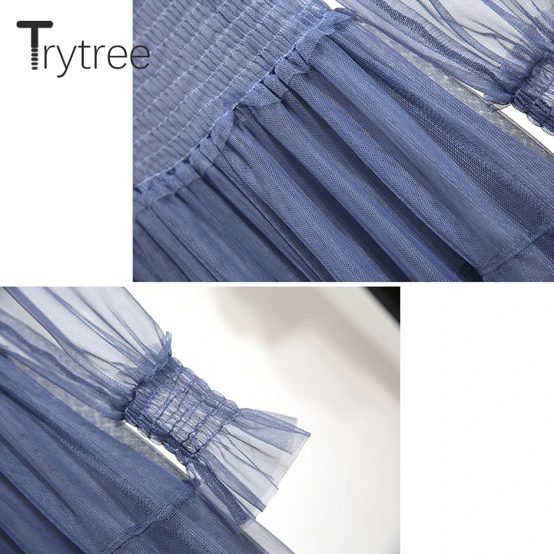 Trytree/летнее осеннее однотонное платье Сетчатое романтическое женское