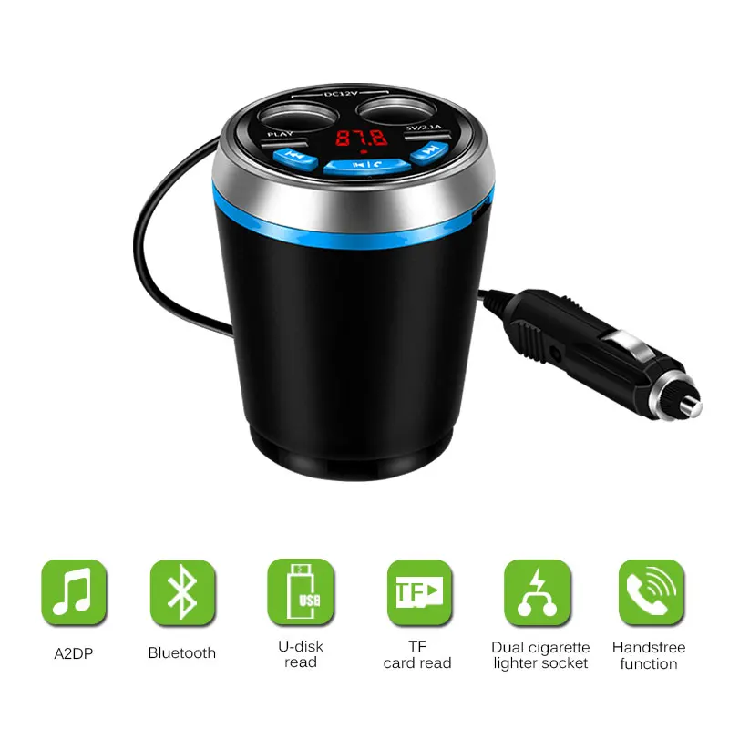 Onever 3 в 1 Bluetooth FM Передатчик Автомобильный Музыка MP3 Плеер hands Free Автомобильный Комплект Обладатель кубка Прикуривателя 2 USB Power зажигалка разветвитель прикуриватель разветвитель адаптер прикуривателя