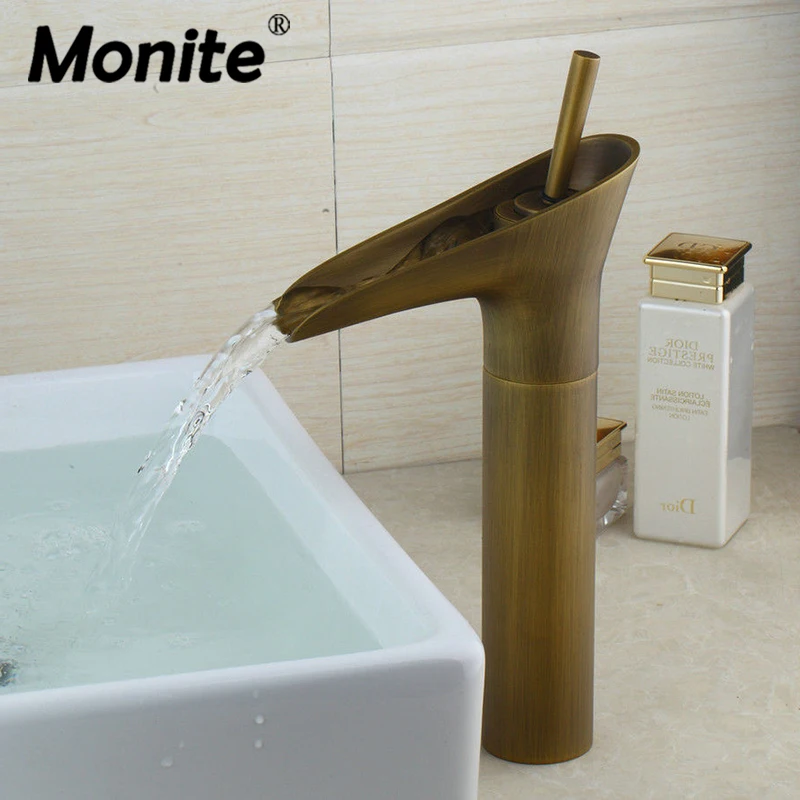 

Monite Short & Tall Antique Btrass Waterfall Oil Rubbed Bronze Winebowl Bathroom Basin Sink Mixer Faucet Water Mixer Tap