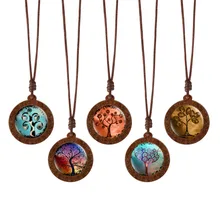 Семейное древо жизни купольное стекло дерево подвески ожерелья женские ожерелья бижутерия восковая веревка цепочка ожерелья подарок
