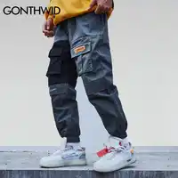 GONTHWID 2019 Patchwork Pockets Cargo Harem Pants Mens Hip Hop Casual Jogger Tatical Trousers Harajuku Streetwear Male Pants