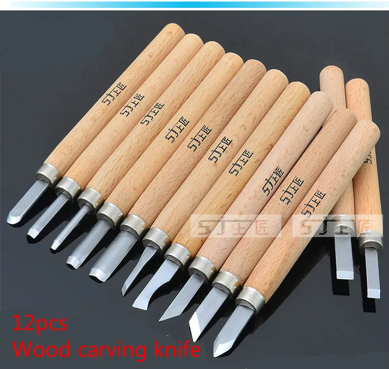 12pcs Wood Carving Knife Set Hand Woodworking Tools Woodcut Wood