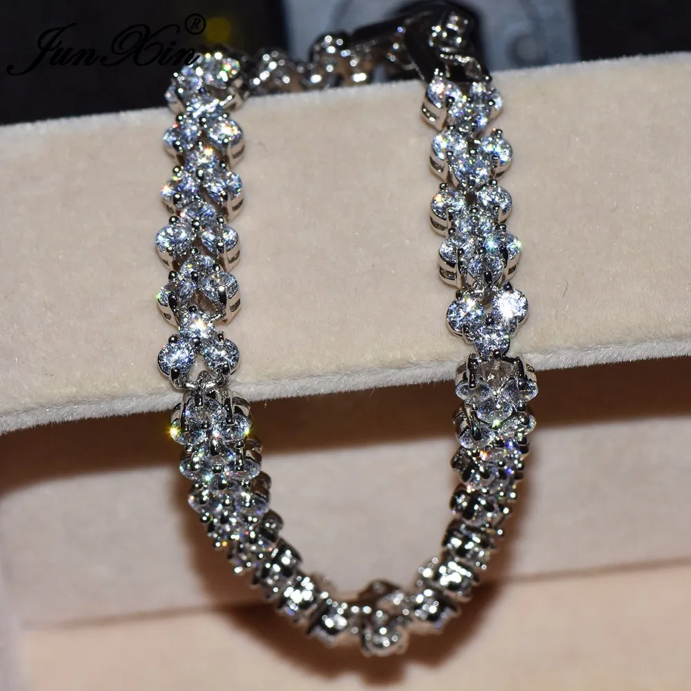 

JUNXIN Luxury White AAA Zircon Bracelet Cute Gold Filled Jewelry Vintage Wedding Bracelets For Women