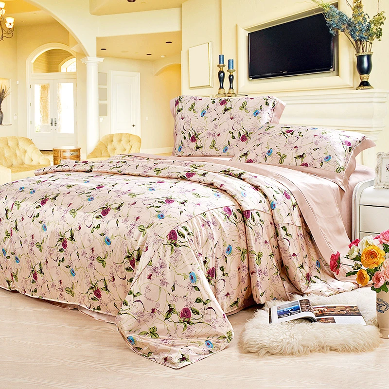 

19 Mommie Luxury Silk 4 Pieces Bedding Set 100% Real Mulberry Silk Single Double Size Bed Sheet Duvet Cover Pillowcase Set