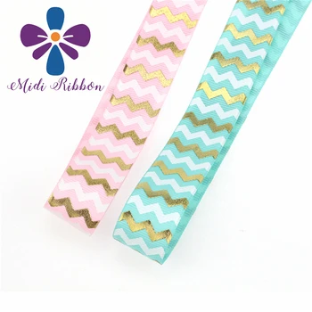 

NEW STOCK 7/8" 22mm gold foil gold/white chevron pink/aqua grosgrain ribbon accessories deco 50 yards/roll webbing diy supplies