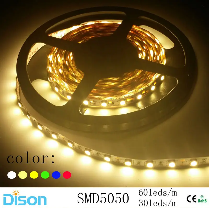 5 м/рулон 5050 SMD RGB Светодиодная лента светильник гибкая Диодная 12 В светодиодный