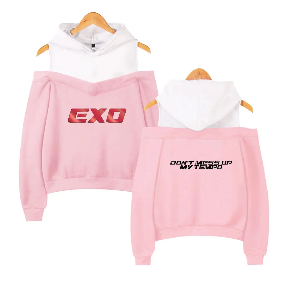 Женская толстовка с открытыми плечами Kpop EXO повседневный сексуальный пуловер