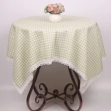 Light Lemon Green Korean Japan Style Cotton Linen Plaid Lace Tablecloth Tartan Table Cloth Dusproof Home