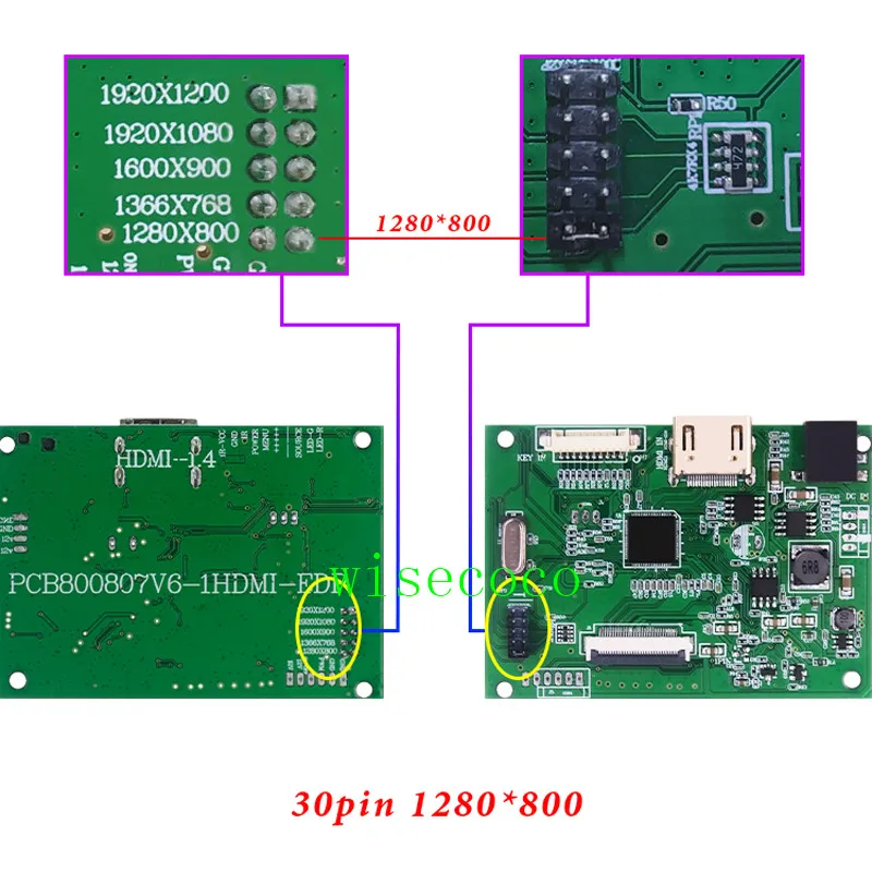 HDMI EDP ЖК-контроллер 30pin плата универсальная поддержка 1280*800 1920*1200 1920*1080 1600*900 1366*768 дисплей для Raspberry Pi - Цвет: 30 pin 1280 800