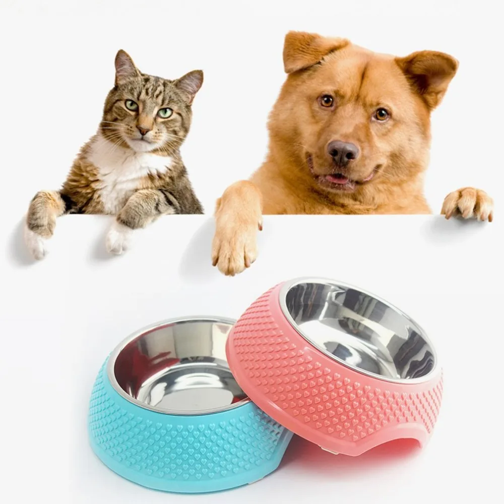 2 In 1 Multifunctional Plastic Stainles Steel Pets Dogs Food Bowl
