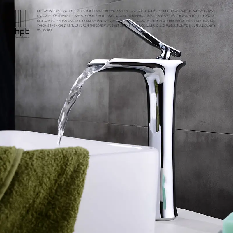 

HPB New Arrival Tall Waterfall Bathroom Basin Faucet Sink Mixer Tap Single Handle Single Hole Deck Mounted HP3127