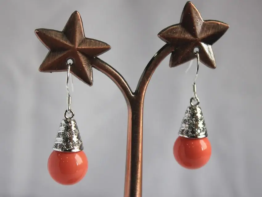 

high quality Silver Plated 12mm salmon pink shell pearl earrings 002