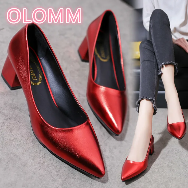 

2019 Spring New Korean tip shallow high heels with thick heel
